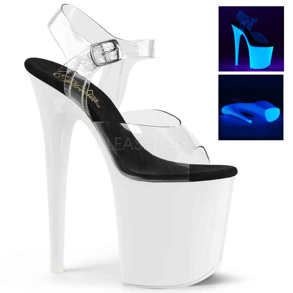 Pleaser - FLAMINGO808UV Sandale à bride à la cheville, Pole dance chaussures - Chaussures de pole dance - Blanc/Transparent Product image